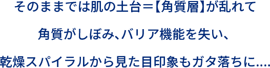 そのままでは肌の土台＝【角質層】が乱れて角質がしぼみ、バリア機能を失い、乾燥スパイラルから見た目印象もガタ落ちに....