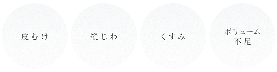 皮むけ・縦じわ・くすみ・ボリューム不足